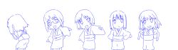 5girls :d animated animated_gif cowboy_shot glasses japanese_clothes joshiraku kimono lineart long_hair long_sleeves monochrome multiple_girls nippon_egao_hyakkei open_mouth original parody short_hair simple_background smile white_background