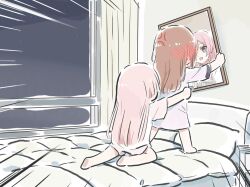 Rule 34 | 2girls, bang dream!, bang dream! it&#039;s mygo!!!!!, blush, brown hair, chihaya anon, commentary request, embarrassed, fang, long hair, lyy, multiple girls, nagasaki soyo, pajamas, pink hair, sky, star (sky), starry sky