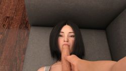 3d black_hair blow fellatio green_eyes highres lips looking_at_viewer oral penis pirot_king short_hair uncensored