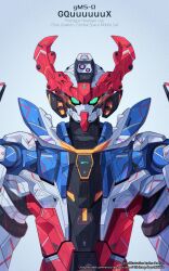 absurdres artist_name azzalea english_text gquuuuuux green_eyes gundam gundam_gquuuuuux highres looking_at_viewer mecha mecha_focus mobile_suit no_humans robot science_fiction solo straight-on upper_body v-fin zooming_in