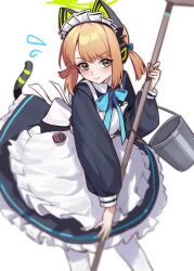 Rule 34 | 1girl, :&gt;, amamiyayk, animal ear headphones, animal ears, apron, aqua bow, aqua bowtie, back bow, black dress, blonde hair, blue archive, blue bow, blurry, blush, bow, bowtie, broom, bucket, cat ear headphones, cat ears, cat tail, chinese commentary, closed mouth, collared dress, commentary request, contrast collar, depth of field, dress, fake animal ears, fake tail, feet out of frame, flying sweatdrops, frilled apron, frilled dress, frills, green eyes, green halo, hair bow, halo, headphones, highres, holding, holding broom, long sleeves, looking at viewer, maid, maid apron, maid headdress, making-of available, midori (blue archive), midori (maid) (blue archive), official alternate costume, pantyhose, parted bangs, puffy long sleeves, puffy sleeves, short hair, sidelocks, simple background, smile, solo, tail, tail raised, twintails, v-shaped eyebrows, virtual pet (toy), white apron, white background, white bow, white headdress, white pantyhose