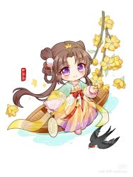 banbi chibi chinese_clothes flower hanfu highres swallow_(bird) tuanshan