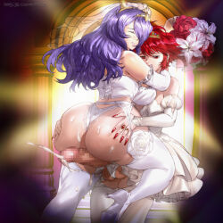 2girls ass blush bouquet breasts bridal_veil camilla_(fire_emblem) censored character_request check_character church closed_eyes commission corset cum cum_on_ass cum_on_body deep_skin dress ejaculation fingernails fire_emblem fire_emblem_fates flower from_behind futa_with_female futanari gloves grabbing_another&#039;s_ass groping hair_over_one_eye high_heels hinoka_(fire_emblem) hug huge_ass keigi large_breasts long_fingernails long_hair looking_down mosaic_censoring multiple_girls nail_polish nintendo open_mouth panties purple_hair red_eyes red_hair shoes short_hair small_breasts standing standing_on_one_leg stiletto_heels thighhighs tiara underwear veil wedding_dress white_corset white_dress white_gloves white_panties white_shoes white_thighhighs