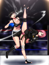 2girls akaba_(user_fptu3387) blood boxing boxing_gloves catfight high_kick highres kicking multiple_girls tagme