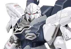 absurdres aron_e commentary_request gundam gundam_narrative highres looking_at_viewer mecha mecha_focus mobile_suit neo_zeon no_humans red_eyes robot science_fiction simple_background sinanju_stein solo upper_body white_background