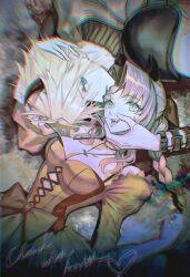 Rule 34 | 1boy, 1girl, aerith gainsborough, arm strap, armor, bat necklace, blonde hair, blue eyes, bow, braid, braided ponytail, breasts, brown hair, character name, cleavage, cloud strife, couple, demon horns, dress, dress bow, fangs, final fantasy, final fantasy vii, final fantasy vii remake, green eyes, hair ribbon, halloween costume, hand in another&#039;s hair, hetero, highres, horns, long hair, medium breasts, off-shoulder dress, off shoulder, orange dress, parted bangs, parted lips, ribbon, short hair, shoulder armor, sidelocks, single braid, spiked hair, tongue, tongue out, turtleneck, upper body, w arms, yaoko, yin yang