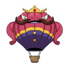Rule 34 | aircraft, crown, facial hair, green eyes, highres, hot air balloon, hot air buffoon, looking at viewer, mustache, no humans, official art, open mouth, solo, third-party source, transparent background, youkai (youkai watch), youkai watch