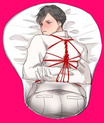 Rule 34 | 10s, 1boy, admiral (kancolle), ass, ass mousepad, blush, brown hair, deco (geigeki honey), gloves, grey eyes, hat, highres, kantai collection, male focus, military, military hat, military uniform, mousepad (medium), naval uniform, shibari, string, string of fate