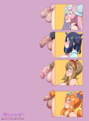 4futa artist_name blue_eyes blue_hair blush breasts brown_hair censored chart creatures_(company) develadara flaccid futanari game_freak green_eyes hair_ornament hairband hairclip heart heart-shaped_eyewear heart_hair_ornament highres iono_(pokemon) large_breasts liko_(pokemon) long_hair may_(pokemon) medium_penis mosaic_censoring multicolored_hair multiple_futa nintendo open_mouth orange_hair parted_lips penis penis_chart penis_comparison penis_size_comparison pink_hair pokemon pokemon_(anime) pokemon_horizons pokemon_oras pokemon_sv pokemon_swsh pubic_hair purple_background sharp_teeth short_hair side_ponytail simple_background small_penis sonia_(pokemon) sunglasses sweat sweatdrop teeth testicles upper_body veins veiny_penis