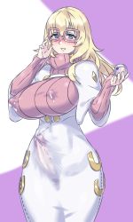 1futa atago_(kancolle) blonde_hair blush breasts bulge cosplay creatures_(company) erection erection_under_clothes futanari game_freak glasses green_eyes heal_ball holding kantai_collection lactation lactation_through_clothes large_breasts long_hair looking_at_viewer mizuumi_(bb) nintendo open_mouth penis pink-framed_eyewear poke_ball pokemon pokemon_sm precum ribbed_sweater see-through_clothes smile solo sweater turtleneck turtleneck_sweater wicke_(pokemon) wicke_(pokemon)_(cosplay)
