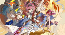 2girls absurdres armor black_bow bodysuit boots bow breastplate breasts character_request collar earrings gohanduck hair_bow hair_ornament hairband highres holding holding_polearm holding_weapon jewelry looking_at_viewer lupa_(wuthering_waves) mechanical_ears medium_breasts metal_collar metal_hairband missing_commentary multiple_girls multiple_hair_bows multiple_views polearm tacet_discord_(wuthering_waves) tacet_mark_(wuthering_waves) thigh_boots weapon white_bodysuit white_boots wrist_guards wuthering_waves yellow_eyes