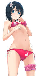 1girl bikini blue_eyes flower short_hair smile swimsuit tagme