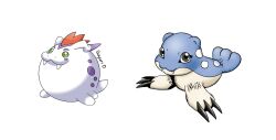 Rule 34 | :3, black eyes, blue fur, body fur, digimon, digimon (creature), fangs, gen 3 pokemon, gomamon, highres, mohawk, nintendo, pokemon, pokemon (creature), red hair, sayuri d (liliana86973943), simple background, spheal, white background, white fur