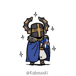 1girl absurdres age_of_empires_(series) age_of_empires_ii artist_name blue_cape can cape fur-trimmed_cape fur_trim helm helmet highres holding holding_can kabewski red_bull solo standing teutonic_knight_(age_of_empires_ii) white_background winged_helmet