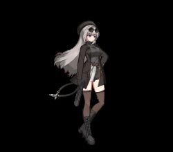 1girl animated animated_gif belt beret black_belt black_boots black_gloves black_hat black_jacket black_shirt blinking blue_eyes boots bouncing_breasts breasts commentary counter:side eyewear_on_head floating_hair full_body gloves grey_hair gun handgun hat high_heel_boots high_heels holding holding_gun holding_weapon jacket jewelry large_breasts long_hair long_sleeves looking_ahead looping_animation necklace official_art open_clothes open_jacket seo_yoon shirt short_shorts shorts simple_background solo sprite sunglasses thighhighs transparent_background weapon