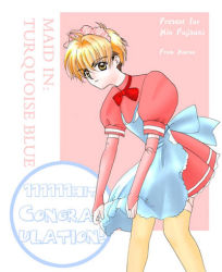 Rule 34 | 1990s (style), apron, blonde hair, cardcaptor sakura, crossdressing, dress, fujisaki mio, gender request, genderswap, li xiaolang, lowres, maid, maid apron, maid headdress, short hair, yellow eyes