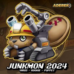 Rule 34 | digimon, digimon (creature), green eyes, helmet, junkmon, oridigi, original, redesign, solo