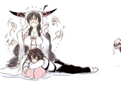&gt;_&lt; ... 10s 1boy 2girls bare_shoulders black-framed_eyewear black_hair blush breasts cleavage closed_eyes dandara_(karakure) embarrassed facial_mark fate/extra fate/extra_ccc fate/grand_order fate_(series) flustered forehead_mark fujimaru_ritsuka_(male) glasses hair_over_one_eye horns jacket jealous lap lap_pillow large_breasts long_hair mash_kyrielight multiple_girls necktie nose_blush on_lap open_mouth purple_eyes purple_hair sessyoin_kiara sessyoin_kiara_(heaven&#039;s_hole) shaded_face short_hair sleeping sleeping_on_person spoken_ellipsis thighhighs veil very_long_hair wavy_mouth