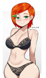 Rule 34 | allbeatnik, brassiere, green eyes, gwen tennyson, highres, lingerie, orange hair, underwear