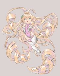 Rule 34 | 1girl, absurdly long hair, blonde hair, breasts, drill hair, full body, granblue fantasy, green eyes, harvin, leotard, long hair, looking at viewer, melissabelle, open mouth, pointy ears, prehensile hair, small breasts, solo, thighhighs, very long hair, yggsil