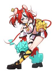 1girl absurdres animal_ears black_collar black_gloves black_hair black_shoes black_skirt blue_bow blue_eyes bow collar gloves hakos_baelz hakos_baelz_(1st_costume) highres hololive hololive_english kl.star long_hair looking_at_viewer mouse_ears mouse_girl mouse_tail multicolored_hair multicolored_skirt red_hair red_skirt shoes single_glove skirt smile solo spiked_collar spikes strapless streaked_hair tail tail_bow tail_ornament thigh_strap tube_top twintails virtual_youtuber white_hair white_skirt white_tube_top