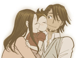 Rule 34 | 10s, 1boy, 2girls, age difference, brown eyes, brown hair, brown theme, facial hair, family, father and daughter, haruta (h-oh), kaburagi kaede, kaburagi t. kotetsu, kaburagi tomoe, long hair, multiple girls, stubble, tiger &amp; bunny, vest, waistcoat, wink, aged down