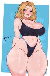 1girl absurdres bad_link bad_tag blonde_hair bra breasts cleavage curvy highres large_breasts marvel marvel_rivals re_zoart solo sue_storm tagme thighs thong underwear
