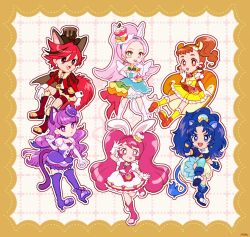 6+girls :o :p androgynous animal_ear_fluff animal_ears animal_shoes ankle_socks anklet aqua_socks arisugawa_himari ascot asymmetrical_legwear bare_shoulders bead_necklace beads big_hair black_choker blue_boots blue_choker blue_dress blue_eyes blue_gloves blue_hair blue_hairband blue_jacket blue_skirt blunt_bangs blunt_ends boots border bow bow_choker bow_skirt bowtie bright_pupils brooch brown_ascot brown_border brown_brooch brown_eyes brown_hair brown_hat bubble_skirt buttons cat_ears cat_girl cat_tail center_frills cherry_earrings chocolate choker clenched_hands closed_mouth collarbone commentary crown crown_earrings cupcake cure_chocolat cure_custard cure_gelato cure_macaron cure_parfait cure_whip deformed detached_sleeves diamond_earrings dog_ears dog_girl dog_tags dog_tail dot_nose dotted_line dress dripping earrings elbow_gloves extra_ears eyelashes fang floppy_ears food food-themed_clothes food-themed_earrings food-themed_hair_ornament food_print food_themed_earrings forehead frilled_dress frilled_skirt frilled_sleeves frilled_socks frills fruit_print full_body fur-trimmed_boots fur-trimmed_jacket fur_trim gloves gold_crown green_eyes grey_background grid_background hair_between_eyes hair_ornament hair_ribbon hairband hand_on_own_cheek hand_on_own_chin hand_on_own_face hand_on_own_head hand_on_own_hip hand_on_own_leg happy hat heart heart_print high-waist_skirt high_heel_boots high_heels high_ponytail high_side_ponytail highres horse_ears horse_girl horse_tail ice_cream ice_cream_cone invisible_chair jacket jewelry juliet_sleeves kenjou_akira kirahoshi_ciel kirakira_precure_a_la_mode knee_boots knee_up kneehighs kotozume_yukari large_tail leg_up lion_ears lion_girl lion_tail long_hair long_sleeves looking_ahead looking_at_viewer macaron magical_girl mini_crown miniskirt multicolored_hair multicolored_ribbon multiple_girls necklace open-toe_shoes open_clothes open_jacket open_mouth orange_shoes outline over-kneehighs parfait parted_bangs paw_pose paw_socks pegasus_wings picture_frame pink_bag pink_bow pink_bowtie pink_choker pink_eyes pink_hair pink_hairband pleated_dress pleated_skirt pleated_sleeves pom_pom_(clothes) pom_pom_earrings ponytail precure pudding puffy_short_sleeves puffy_sleeves pumps purple_boots purple_bow purple_choker purple_eyes purple_hair purple_skirt rabbit_ears rabbit_girl rainbow_gradient red_boots red_bow red_choker red_eyes red_hair red_jacket red_shorts ribbon shirt shoes short_dress short_hair short_sleeves shorts shorts_under_skirt sign signature single_over-kneehigh single_sock single_strap single_thighhigh sitting skirt skirt_under_dress sleeveless sleeveless_dress smile socks sphere_earrings square_neckline squirrel_ears squirrel_girl squirrel_tail standing strawberry_brooch strawberry_print streaked_hair swept_bangs tail tareme tategami_aoi teeth thick_eyebrows thigh_boots thighhighs tongue tongue_out top_hat twintails two-tone_ascot two-tone_bag two-tone_hair two-tone_skirt upper_teeth_only usami_ichika uwded_207 v-shaped_eyebrows vertical-striped_sleeves very_long_hair waist_bag waist_bow wand wavy_hair white_background white_boots white_dress white_gloves white_outline white_pupils white_ribbon white_shirt white_skirt white_sleeves white_wings white_wrist_cuffs wings wrist_cuffs yellow_ascot yellow_bag yellow_dress yellow_hairband yellow_outline yellow_socks
