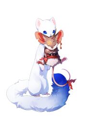 animal animal_ear_piercing aoiro_oto belt blue_eyes clothed_animal crossed_arms highres mouse_(animal) no_humans official_art okojou_(voicevox) red_eyes red_sash ryouta_(voicevox) sash second-party_source transparent_background voicevox weasel