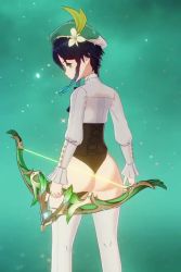 1boy 3d animated ass bow_(weapon) braid bulge corset crossdressing genshin_impact hazeker long_sleeves mihoyo multiple_views thick_thighs thighhighs thighs trap turnaround twin_braids venti_(genshin_impact) video weapon white_thighhighs wide_hips