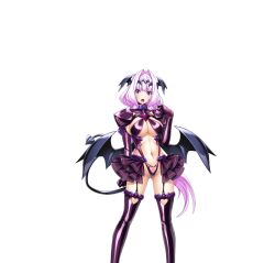 Rule 34 | 1girl, azarin (kouyoku senki exs-tia), breasts, clothing cutout, corruption, dark persona, demon girl, demon tail, demon wings, elbow gloves, game cg, garter straps, gloves, gluteal fold, hair intakes, head wings, heart cutout, inoino, kouyoku senki exs-tia, large breasts, large variant set, liberator (exs-tia), liberator azarin (exs-tia), long hair, looking at viewer, navel, non-web source, official art, open mouth, pink hair, purple eyes, purple hair, red eyes, revealing clothes, skirt, solo, tail, thighhighs, transparent background, variant set, wings