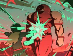 2boys absurdres angry boku_no_hero_academia boonie_(bonnydada8) crossover highres juggernaut_(x-men) marvel midoriya_izuku multiple_boys muscular muscular_male rapid_punches red_eyes size_difference standing x-men