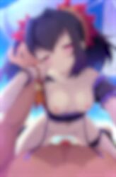 Rule 34 | 1boy, 1girl, animated, assertive female, beach, bikini, bikini bottom around leg, blue sky, blush, bound, bound torso, bracelet, breasts, censored, cloud, commentary, commission, english commentary, feathers, flower, girl on top, hair flower, hair intakes, hair ornament, hetero, jewelry, male swimwear, mixed-language commentary, mole, mole under eye, mosaic censoring, navel, nipples, off-shoulder bikini, off shoulder, official alternate costume, orange feathers, outdoors, plaid bikini, plaid clothes, pov, purple eyes, rubbing, sex, sky, small breasts, sorey (sea venturer) (tales), sorey (tales), steam, sweat, swim trunks, swimsuit, symonne (shade girl) (tales), symonne (tales), tagme, tales of (series), tales of asteria, tales of the rays, tales of zestiria, topless male, unworn bikini bottom, vaginal, video, wada chiyon, yellow feathers