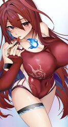 Rule 34 | 1girl, ahoge, black thighlet, blue fire, blue hair, breasts, cleavage, colored inner hair, elizabeth rose bloodflame, elizabeth rose bloodflame (holonatsu paradise), fingerless gloves, fingernails, fire, fire on chest, gloves, highleg, highleg one-piece swimsuit, highres, hololive, hololive english, huge ahoge, large breasts, lifeguard, lipstick, long hair, looking at viewer, makeup, multicolored hair, na nu 017, nail polish, official alternate costume, one-piece swimsuit, open mouth, red eyes, red gloves, red hair, red lips, red nails, red one-piece swimsuit, smile, solo, swimsuit, two-tone hair, very long hair, virtual youtuber