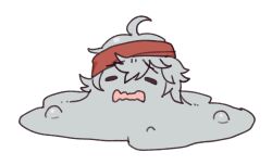 Rule 34 | 1girl, ahoge, bandana, g11 (girls&#039; frontline), girls&#039; frontline, girls&#039; frontline 2: exilium, grey hair, hair between eyes, highres, mechty (girls&#039; frontline 2), melting, nikukabe, open mouth, red bandana, simple background, solo, white background