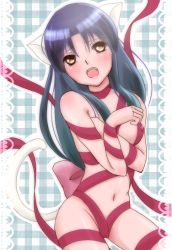 Rule 34 | animal ears, blue hair, blush, brown eyes, cat ears, cat tail, hanamutsuki, long hair, ranma 1/2, ribbon, solo, tail, tendou akane