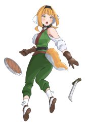 1girl absurdres animal_ears bare_shoulders blush breasts dog_ears dog_tail hairband highres isekai_meikyuu_de_harem_wo large_breasts lewdrawings looking_to_the_side medieval orange_eyes orange_hair roxanne_(isekai_meikyuu_de_harem_wo) self-upload shield slave sword tail warrior weapon