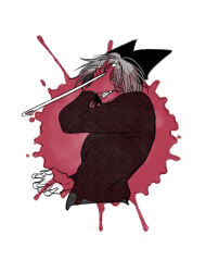 Rule 34 | 1boy, animal hat, blood, cat hat, clenched teeth, commentary request, cropped torso, eye mask, fingernails, grey hair, hand on own face, hat, male focus, needle, nyen (randal&#039;s friends), randal&#039;s friends, sewing needle, sharp fingernails, short hair, solo, stab, teeth, tsukasa (tsukasa mimizuku), upper body, white background