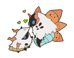 2others ^_^ affectionate animal_focus black_outline blue_eyes bug closed_eyes evolutionary_line face-to-face fluffy gen_5_pokemon heart insect larvesta lowres moth multiple_others multiple_wings nintendo no_humans outline pokemon pokemon_(creature) swan_(doesu) volcarona white_background white_fur wings
