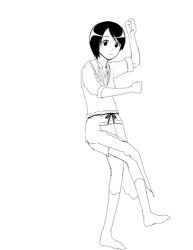 1girl animated animated_gif apron dancing female_focus greyscale hiwatari looking_at_viewer lowres monochrome shimau short_hair simple_background sleeves_rolled_up smile solo white_background yotsubato!