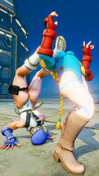 2girls 3d alternate_skin_color antenna_hair arm_support ass bare_shoulders blonde_hair blue_eyes blue_headwear blue_leotard braid breasts cammy_white clenched_hand covered_navel curvy fighting flexible full_body gloves grabbing_from_behind hat highleg highleg_leotard highres huge_ass large_breasts leotard lips long_hair multiple_girls multiple_persona red_gloves ryona screencap shiny_clothes street_fighter street_fighter_v thighs third-party_edit thong_leotard twin_braids very_long_hair white_leotard wide_hips