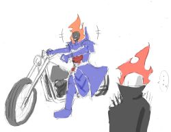 ... 2boys demon dormammu fire ghost_rider looking_at_another marvel monster_boy motor_vehicle multiple_boys no_humans trait_connection