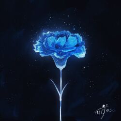 artist_name blue_flower carnation commentary flower flower_focus highres kazunoko_(kazunoko_zunoco) no_humans original plant signature space star_(sky) still_life