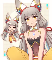 absurdres animal_ears cat_ears cat_girl chibi core_crystal_(xenoblade) enni grey_hair highres low_twintails nia_(blade)_(xenoblade) nia_(xenoblade) twintails xenoblade_chronicles_(series) xenoblade_chronicles_2