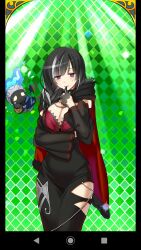 1girl biting biting_finger black_dress black_gloves black_hair bra braid breasts cleavage dress eryutono_(uchihime) gloves grey_hair highres jewelry multicolored_hair necklace pomme_(uchihime) purple_eyes red_bra single_braid teeth uchi_no_hime-sama_ga_ichiban_kawaii underwear wide_sleeves