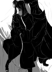Rule 34 | 1boy, 1girl, akatsuki uniform, eyeshadow, flower, gloves, hair bun, hair flower, hair ornament, katouko, konan (naruto), looking at another, makeup, mask, monochrome, naruto (series), naruto shippuuden, short hair, tobi (naruto), uchiha obito