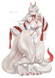 1girl absurdres highres horns long_tail monster_girl pelvic_curtain red_claws sakoku_(oyatsu3ji_) scales tagme tail thick_thighs thighs white_background