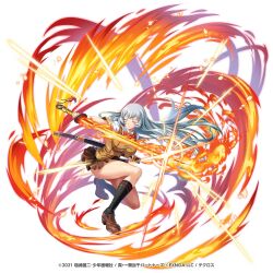 1girl breasts chouun_shiryuu closed_eyes grey_hair ikkitousen kamihime_project_r large_breasts long_hair official_art skirt solo sword weapon