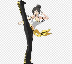 1girl artist_request belt breasts character_request copyright_request kicking large_breasts pants smile standing standing_on_one_leg tagme tank_top