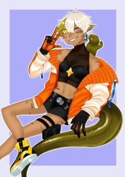 1girl artist_request highres reptile_girl short_hair tagme v